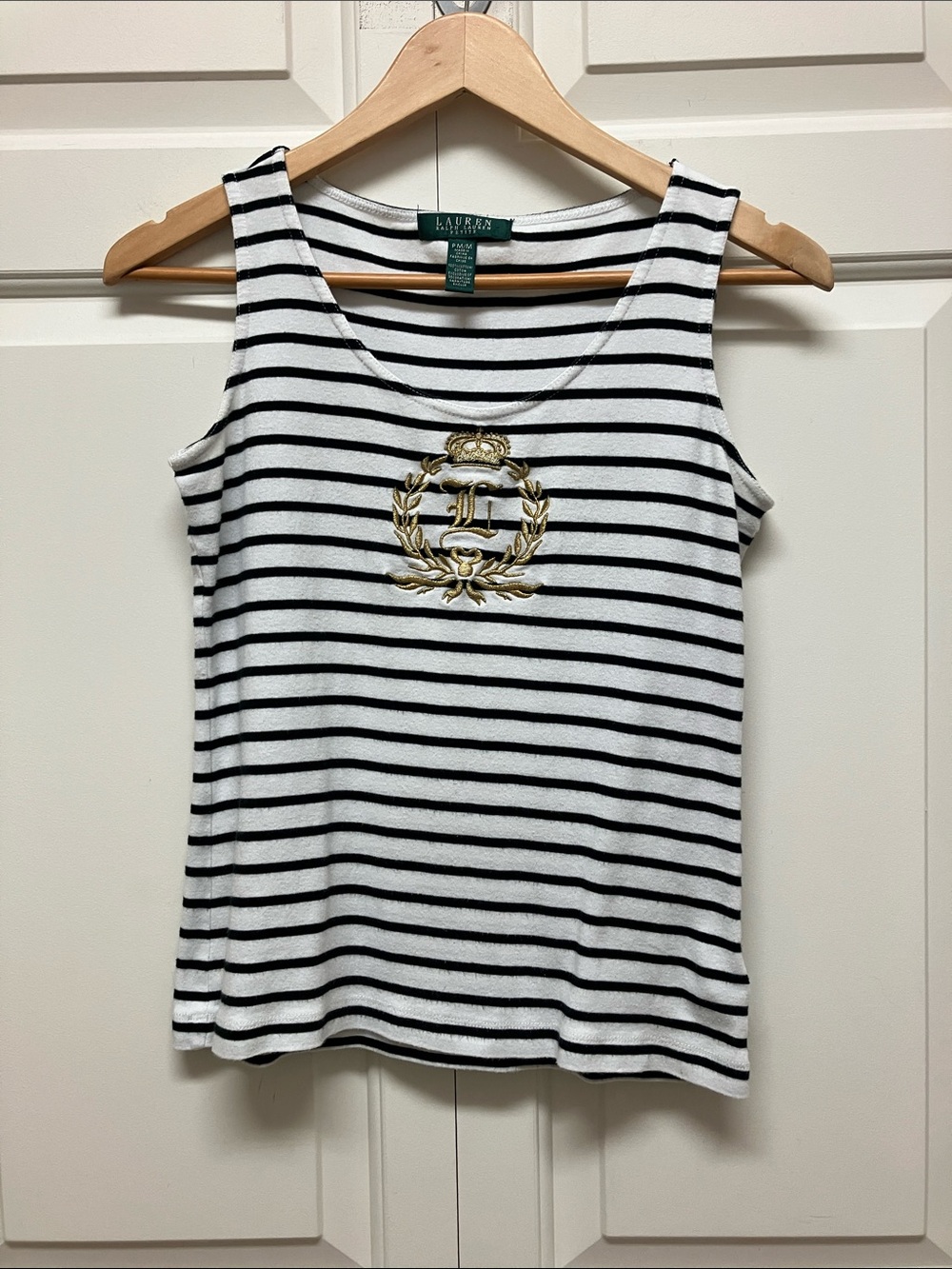Lauren Ralph Lauren cotton tank top, white with Blue stripes, Petite M